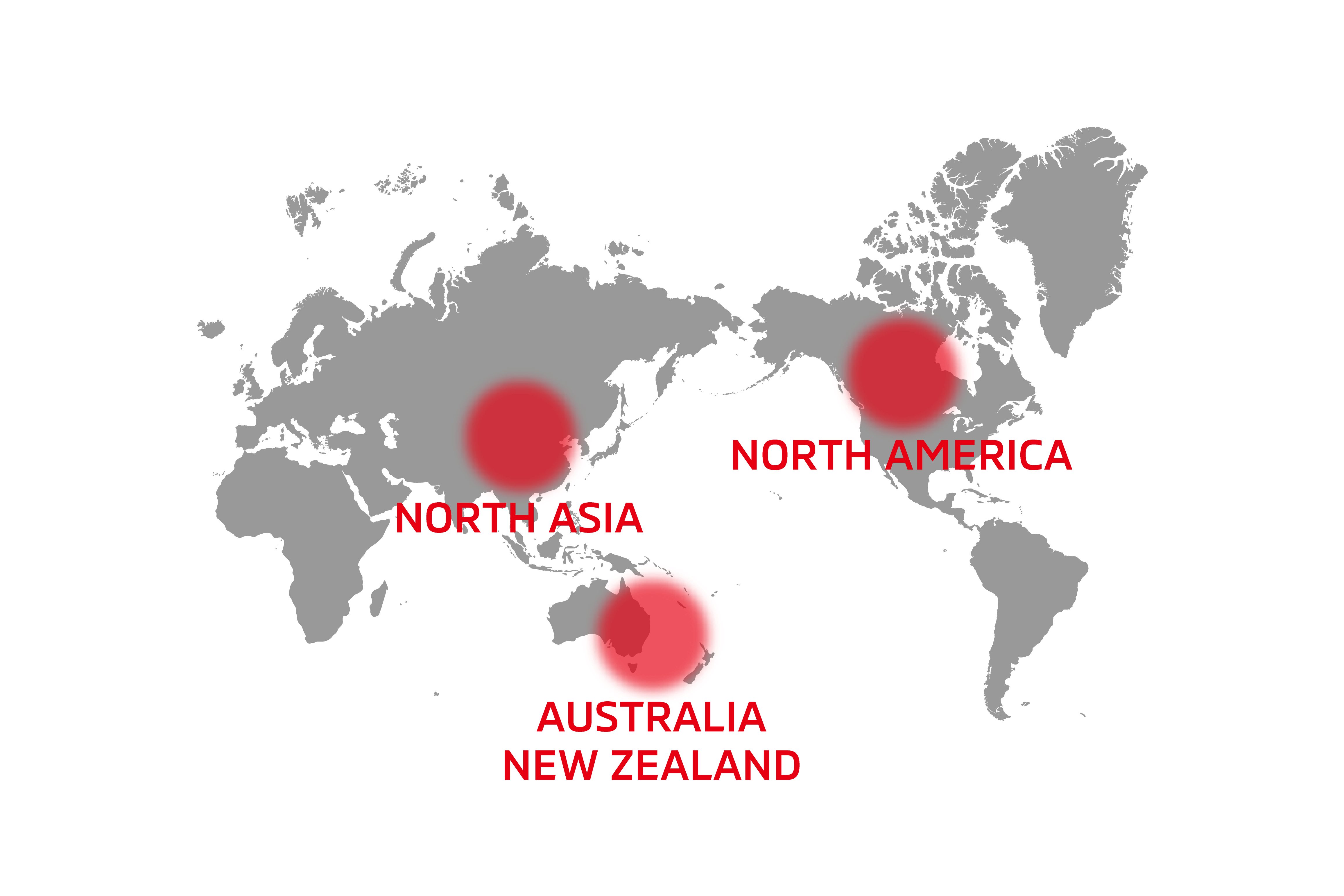 Map of main market territories. The car is sold primarily in North Asian countries, Australia and New Zealand, and North American countries.