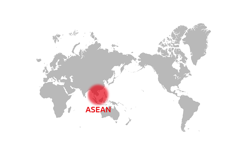 Map of main market territories. This car is sold primarily in ASEAN countries.