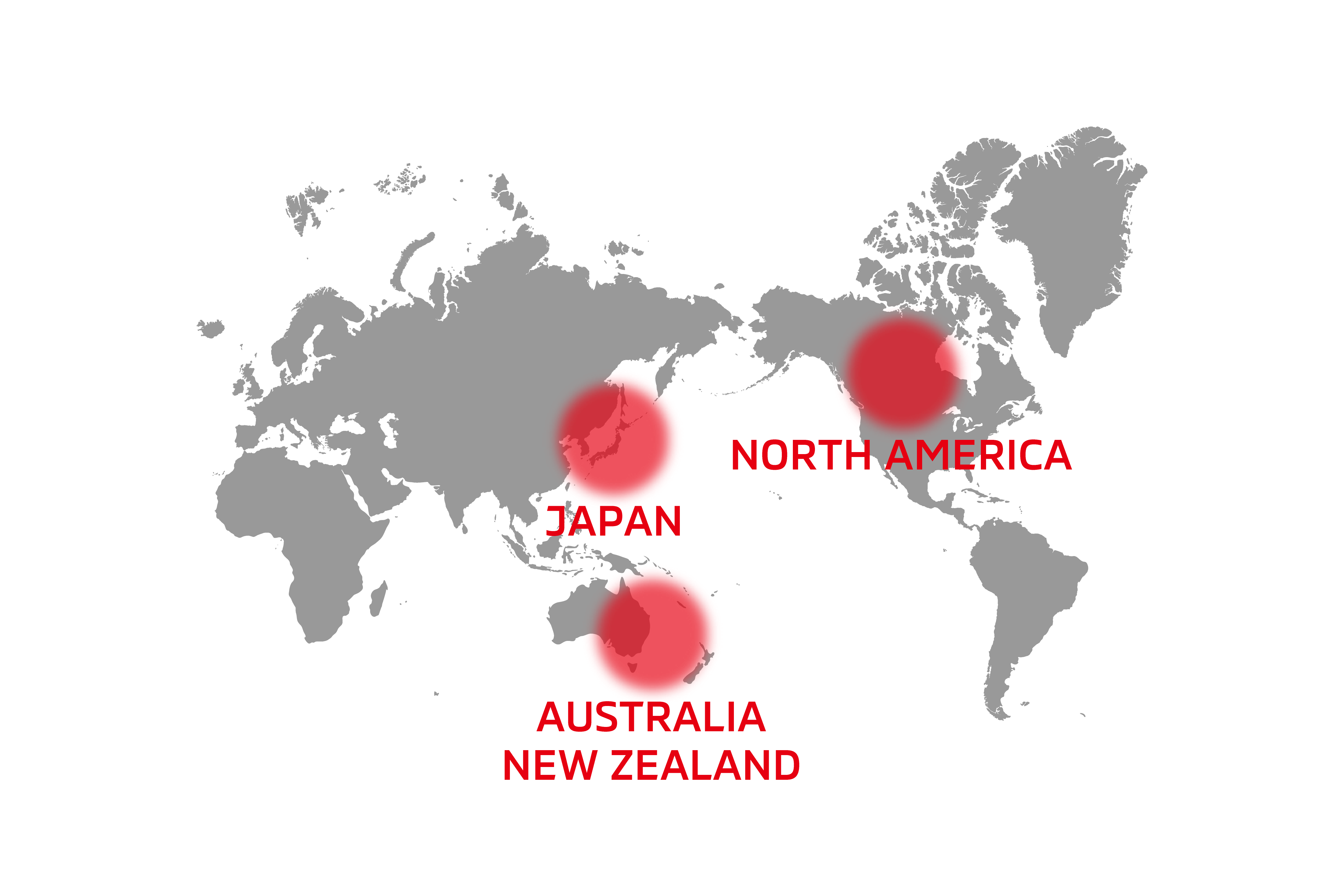 Map of main market territories. The car is sold primarily in Japan, Australia and New Zealand, and North American countries.