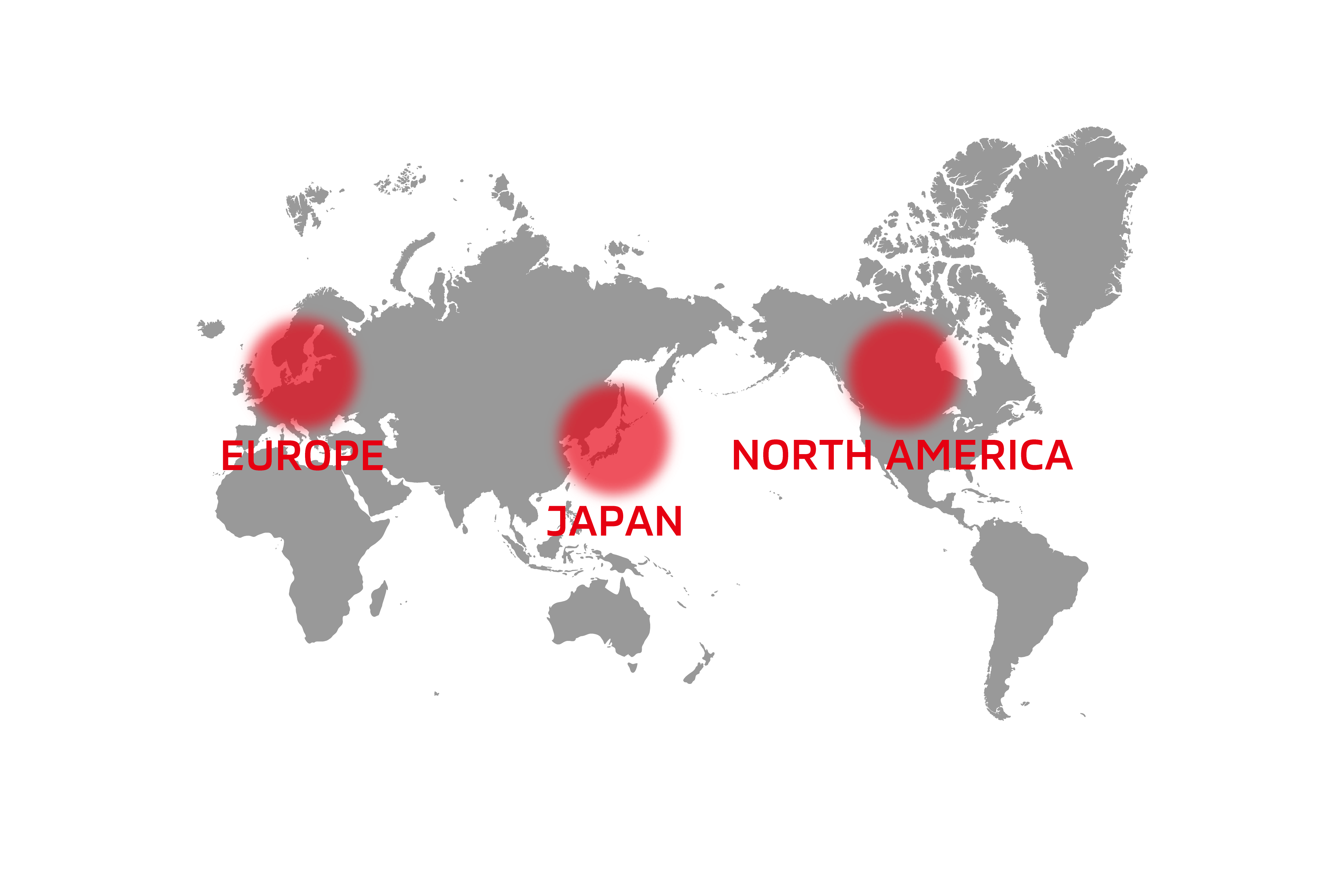 Map of main market territories. The car is sold primarily in European countries, Japan, and North American countries.