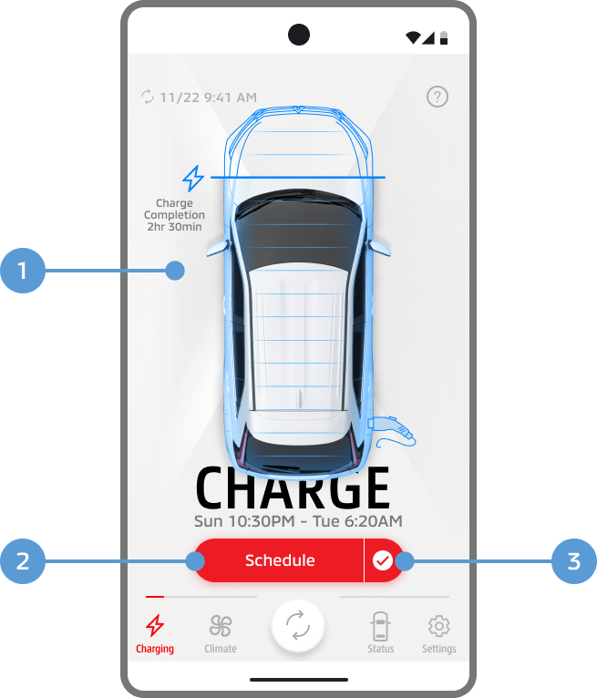 You can check the state of charge and set a charging timer.
