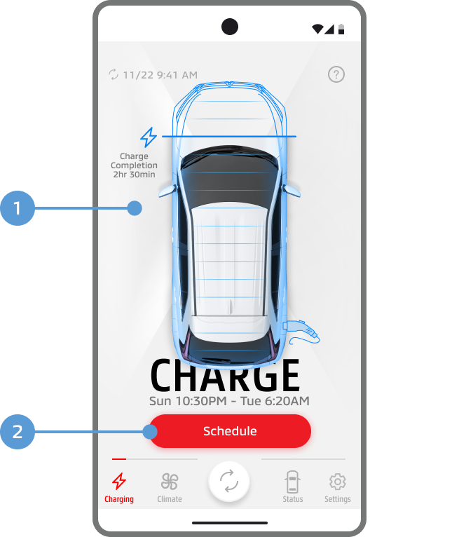 You can check the state of charge and set a charging timer.