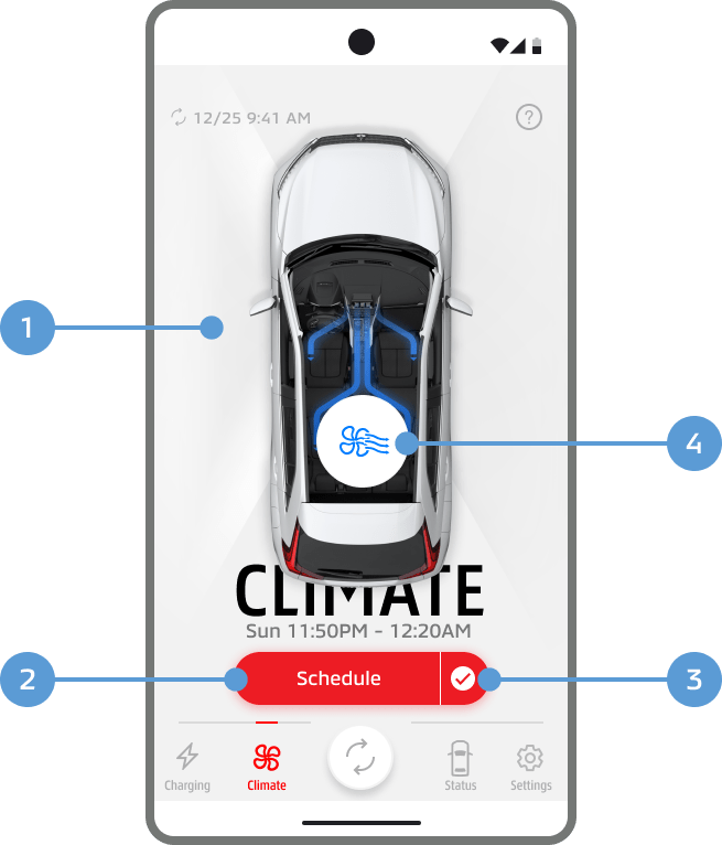 You can check the Remote Climate Control status and set the Remote Climate Control Timer and Manual Climate.