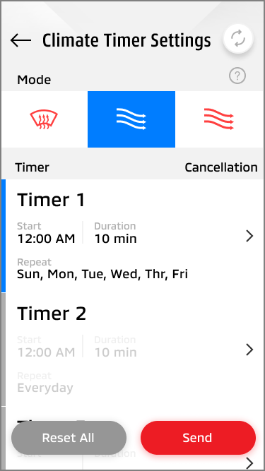 Remote Climate Control Timer schedule settings