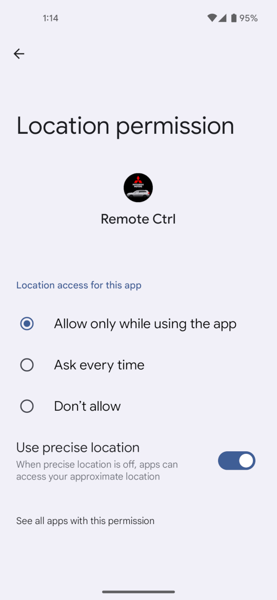 App permissions settings
