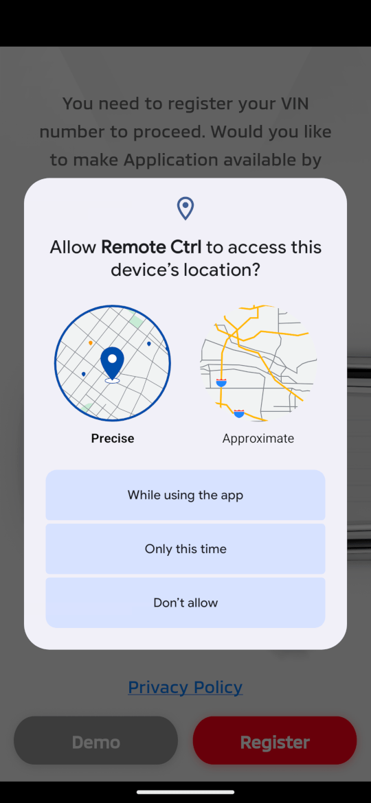 Location permissions settings