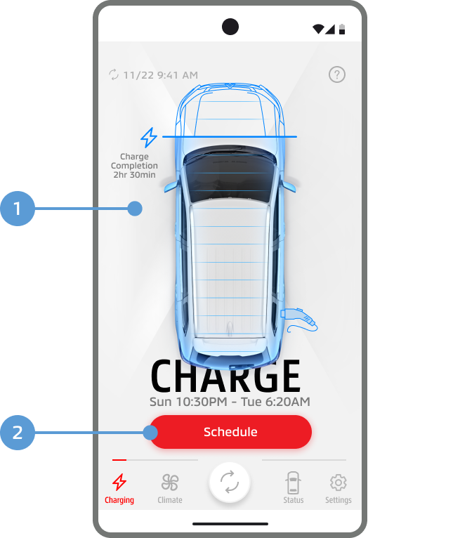 You can check the state of charge and set a charging timer.