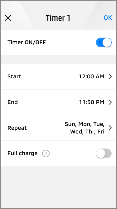 2.Charging Timer schedule settings