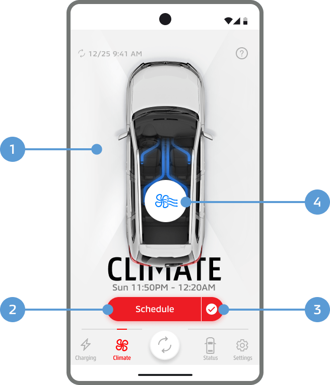 You can check the Remote Climate Control status and set the Remote Climate Control Timer and Manual Climate.