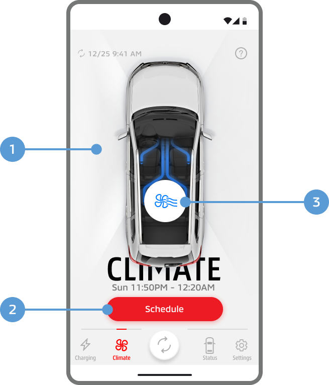 You can check the Remote Climate Control status and set the Remote Climate Control Timer and Manual Climate.