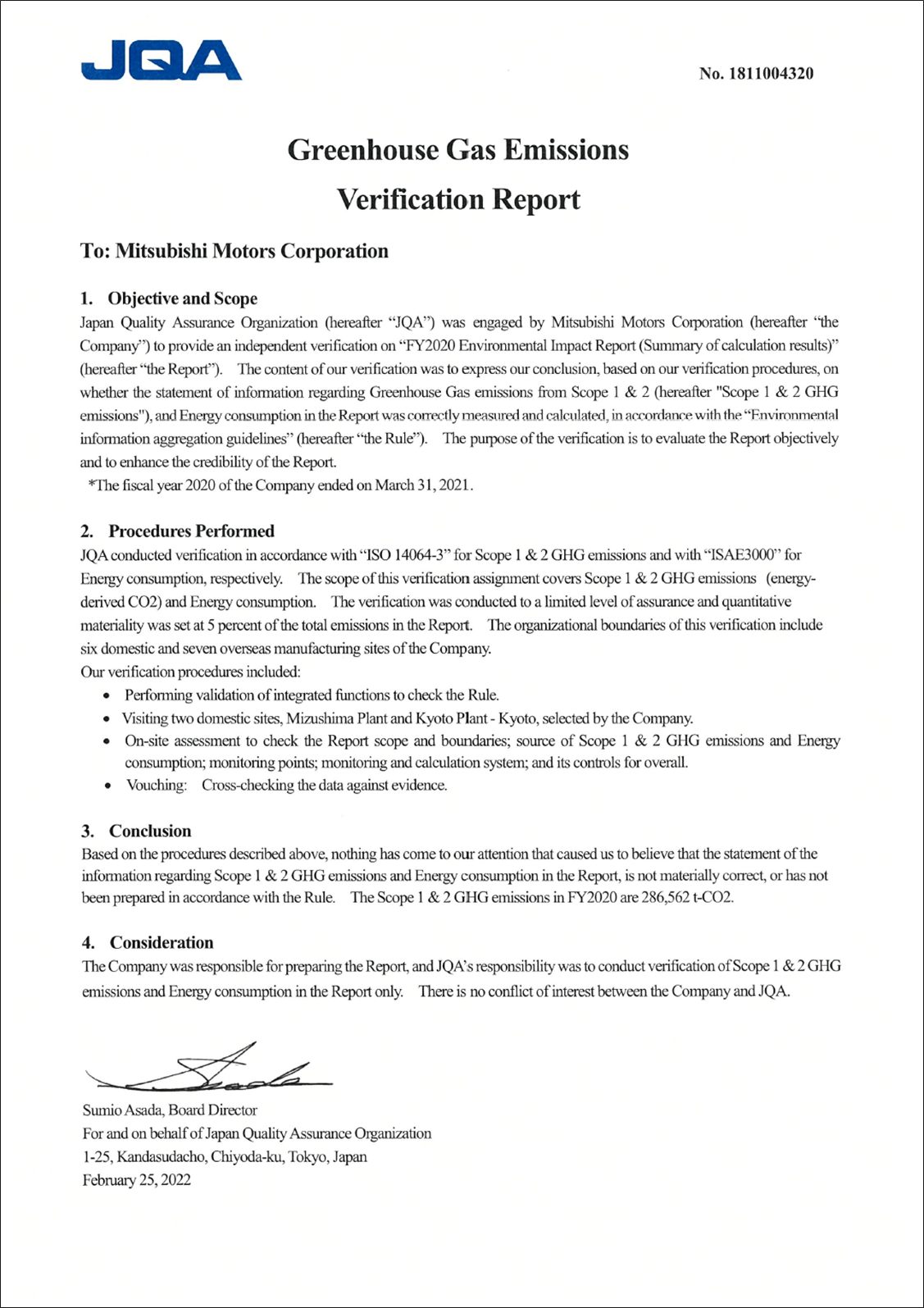 Greenhouse Gas Emissions Verification Report