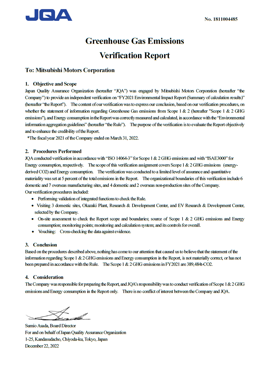 Greenhouse Gas Emissions Verification Report