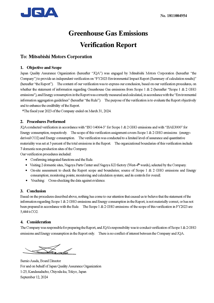 Greenhouse Gas Emissions Verification Report