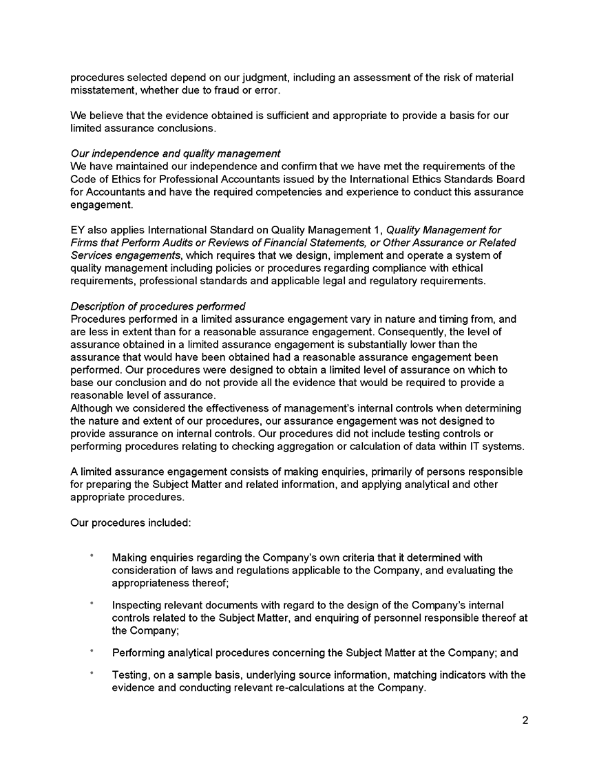 Independent practitioner’s assurance report