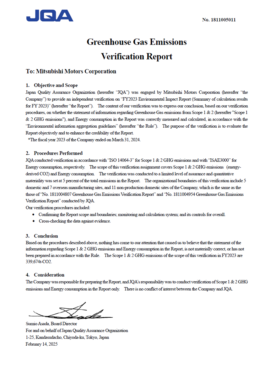 Greenhouse Gas Emissions Verification Report