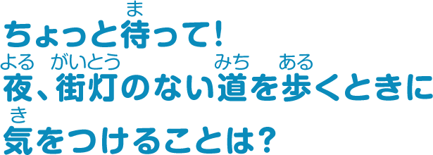 ちょっと待って！夜、街灯のない道を歩くときに気をつけることは？