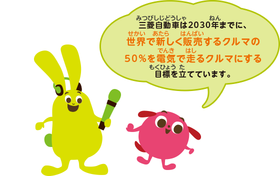 三菱自動車は2030年までに、世界で新しく販売するクルマの50%を電気で走るクルマにする目標を立てています。