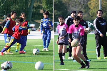 地域の小中学生クラブチームにサッカー教室とラグビー教室を開催 ～倉敷市水島緑地福田公園「サッカー・ラグビー場（人工芝）」落成式～