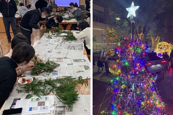 光るクリスマスリースづくりワークショップと点灯